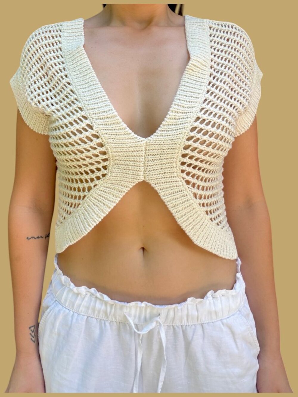 Arden B Vintage 90s Y2K Asymmetrical Cropped Open Knit Crochet Top